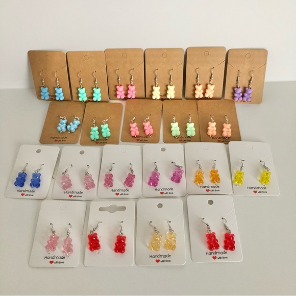 New Gummy Bear Earrings Pastel Yellow Iridescent Shiny Handmade Girls Kids Gifts - Picture 8 of 8